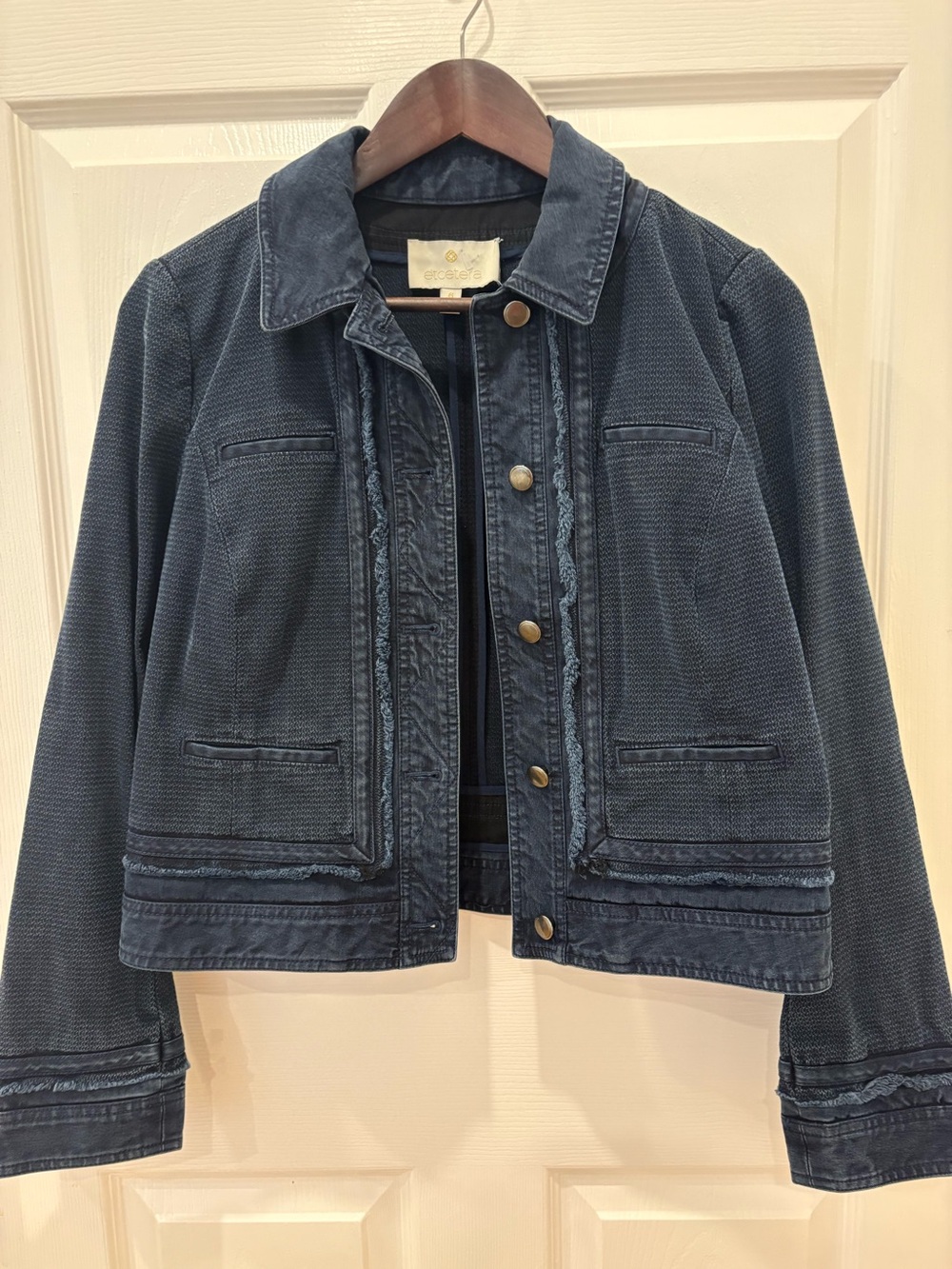 Etcetera Indigo Textured Button-Front Jean Jacket